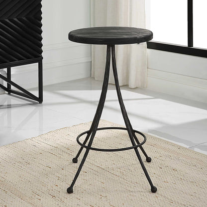 Sona Counter Stool by Uttermost in black. Made from recycled pine, iron in a modern style.