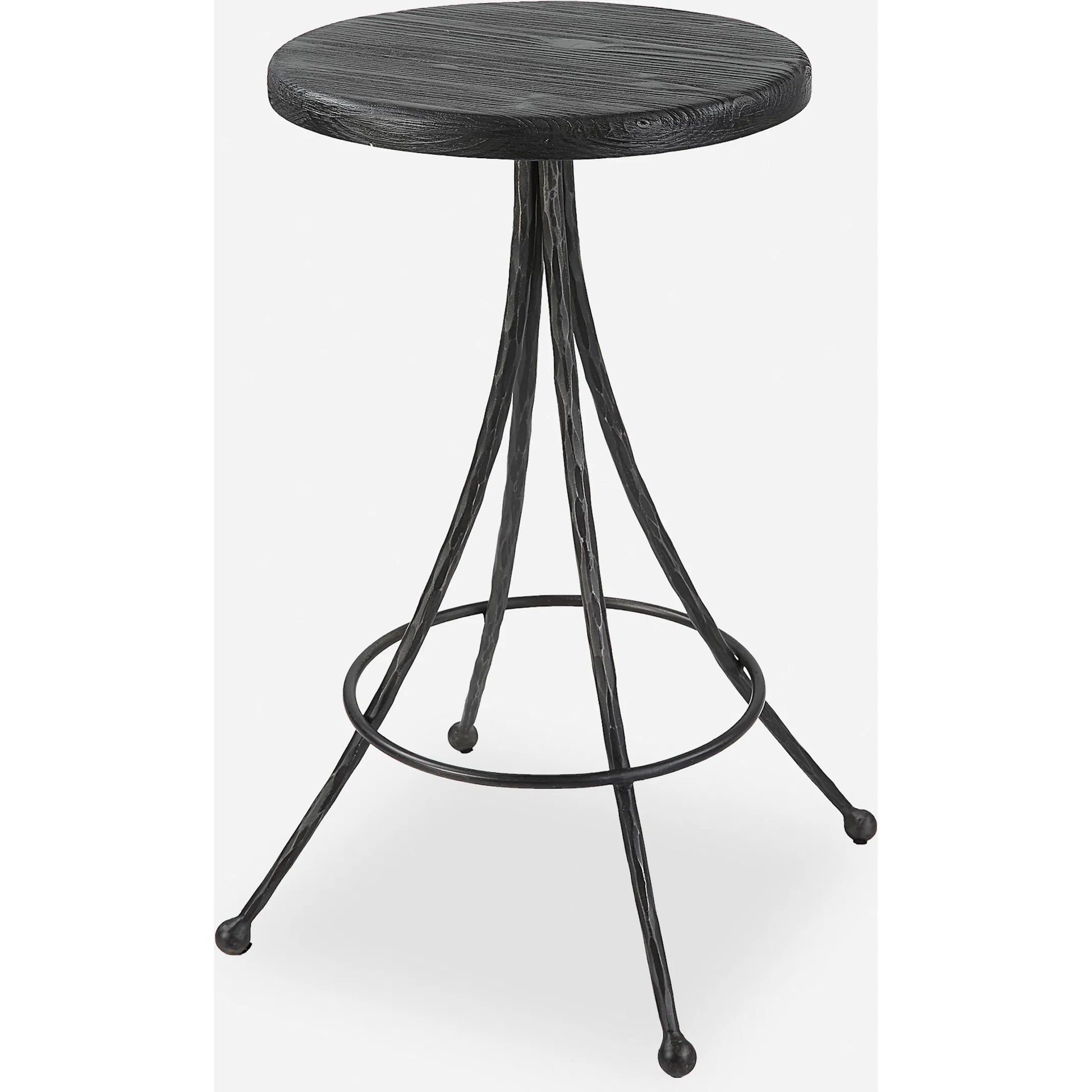 Sona Counter Stool by Uttermost in black. Made from recycled pine, iron in a modern style.