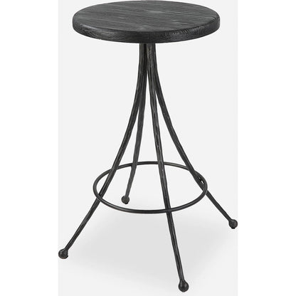 Sona Counter Stool by Uttermost in black. Made from recycled pine, iron in a modern style.
