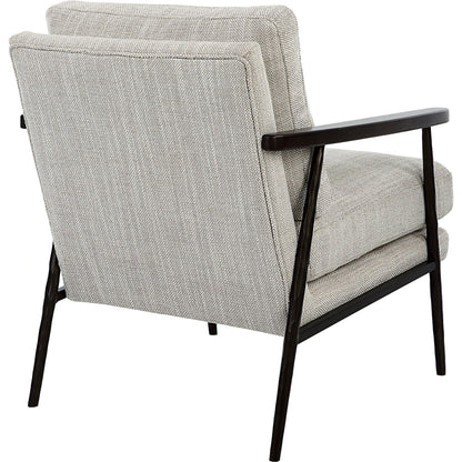 Sebastian Accent Chair by Uttermost in ivory, beige and dark bronze, dark walnut. Made from iron, oak, fabric, foam, down, plywood in a modern style.