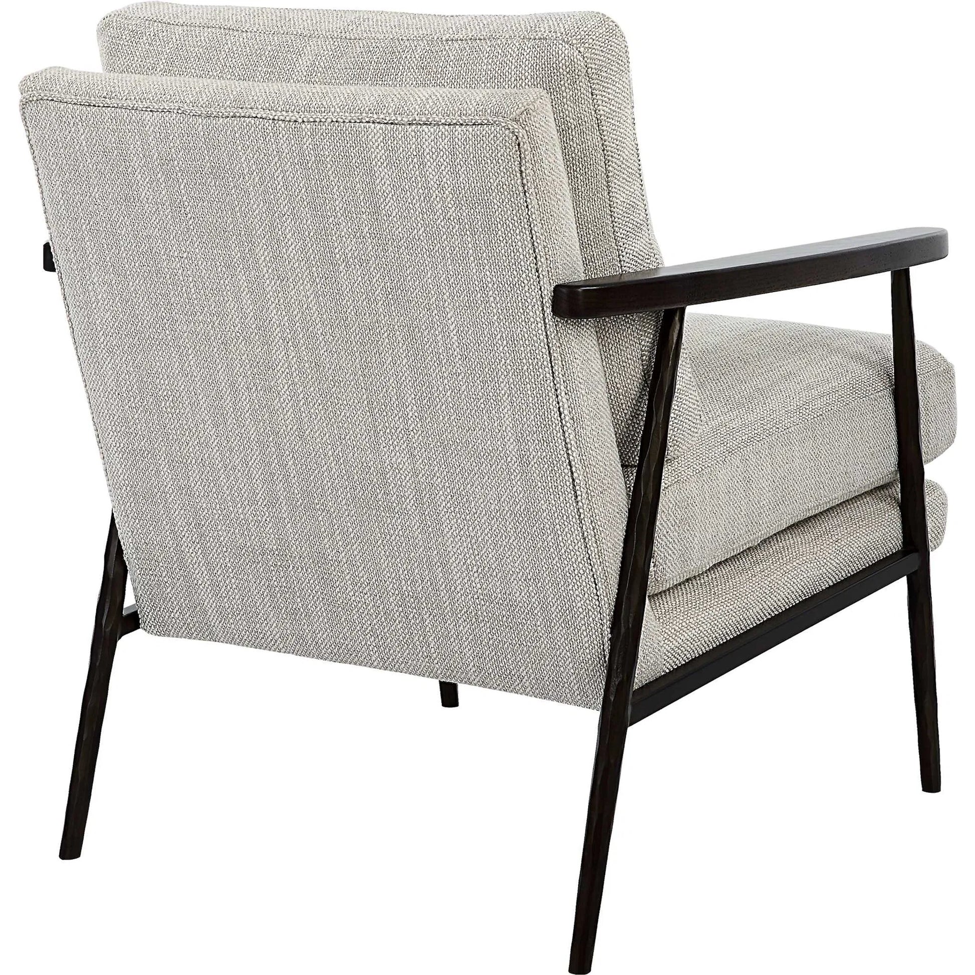 Sebastian Accent Chair by Uttermost in ivory, beige and dark bronze, dark walnut. Made from iron, oak, fabric, foam, down, plywood in a modern style.