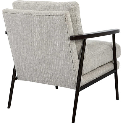 Sebastian Accent Chair by Uttermost in ivory, beige and dark bronze, dark walnut. Made from iron, oak, fabric, foam, down, plywood in a modern style.