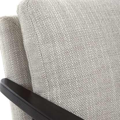 Sebastian Accent Chair by Uttermost in ivory, beige and dark bronze, dark walnut. Made from iron, oak, fabric, foam, down, plywood in a modern style.