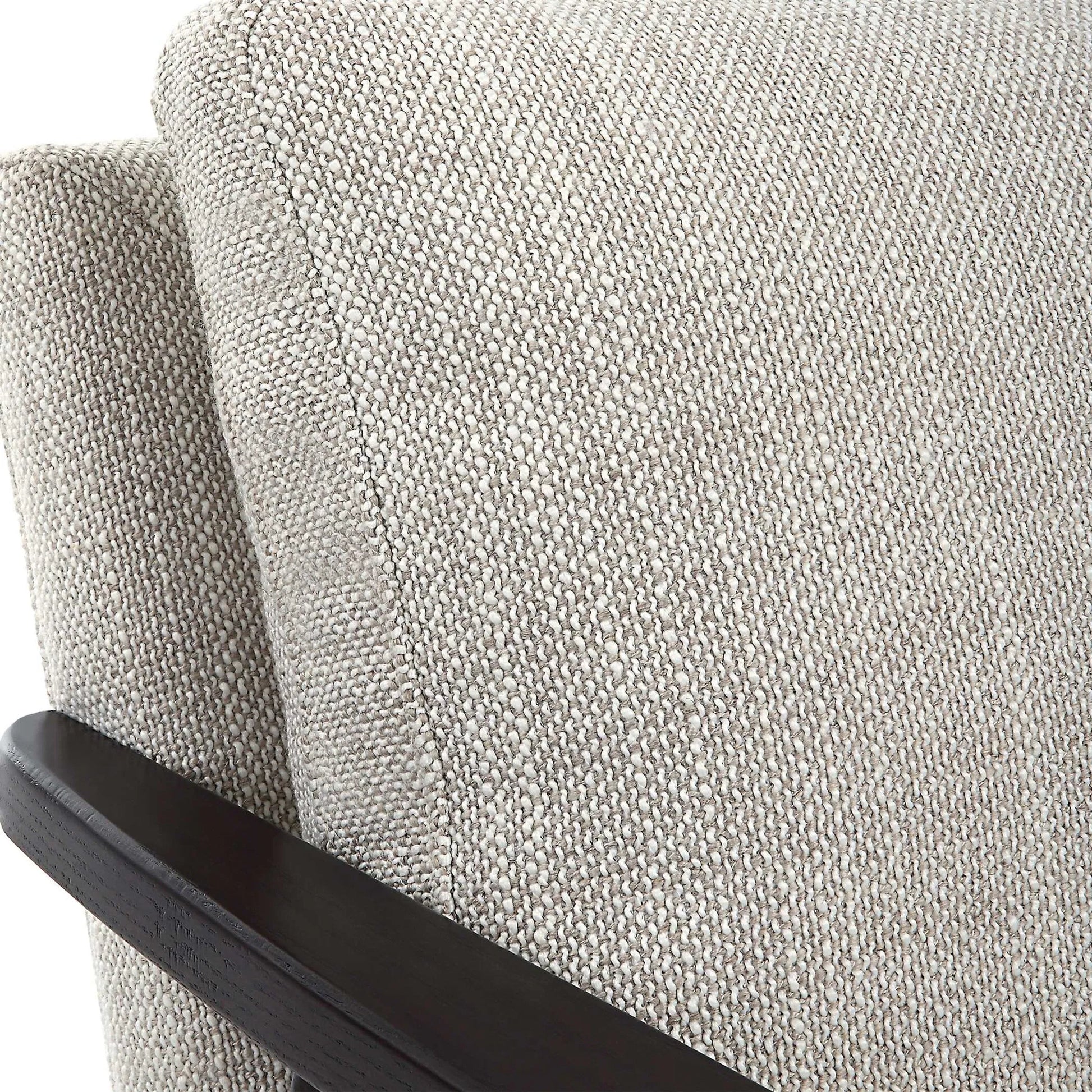 Sebastian Accent Chair by Uttermost in ivory, beige and dark bronze, dark walnut. Made from iron, oak, fabric, foam, down, plywood in a modern style.