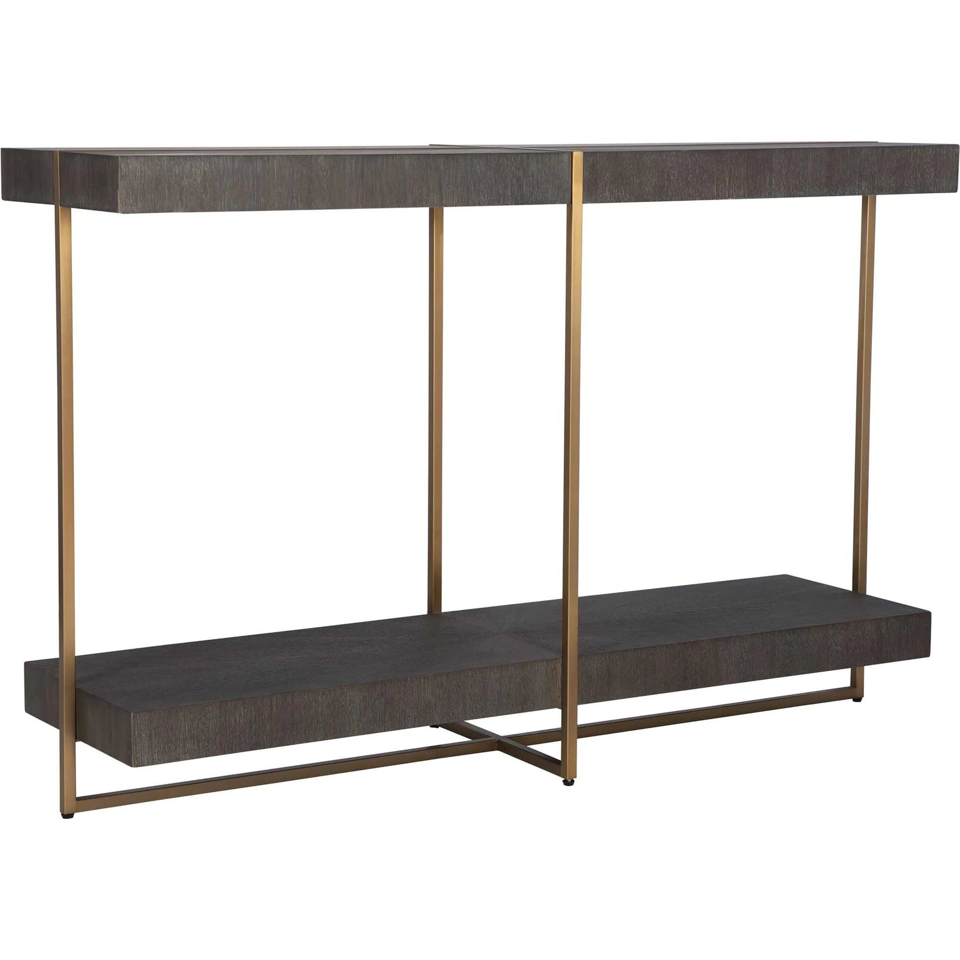 Taja Console Table by Uttermost in dark walnut. Made from mdf, veneer, stainless steel in a modern style.