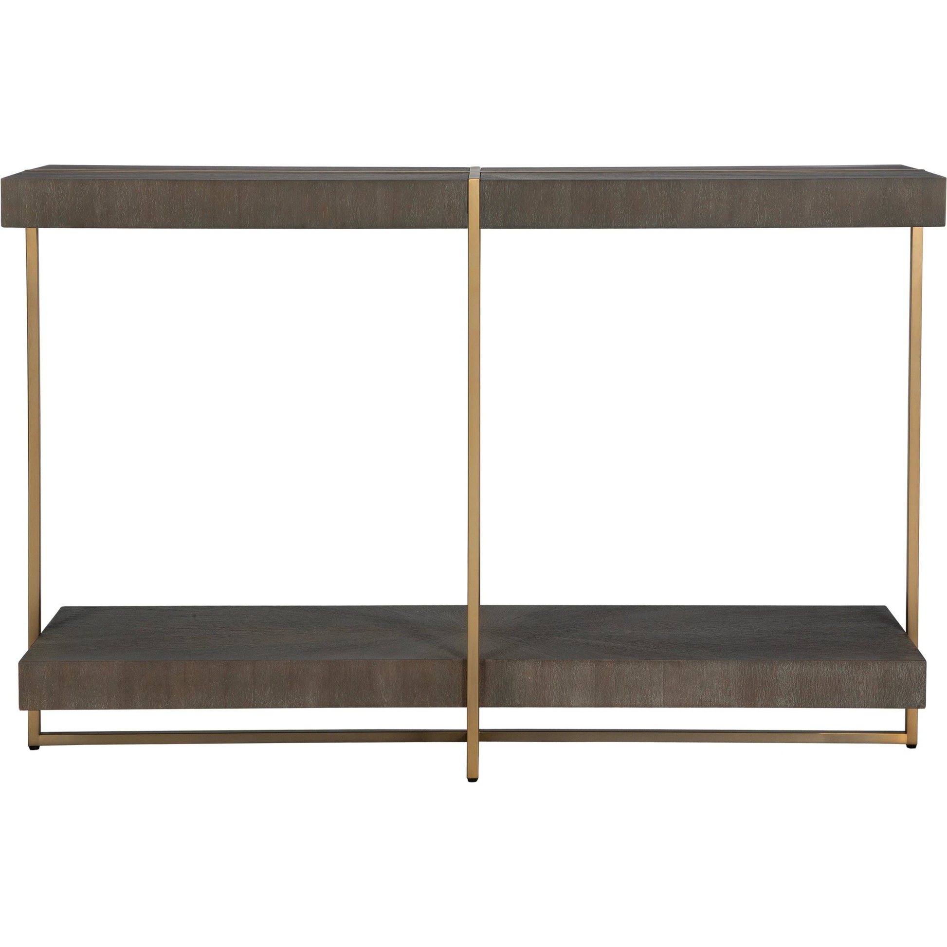 Taja Console Table by Uttermost in dark walnut. Made from mdf, veneer, stainless steel in a modern style.