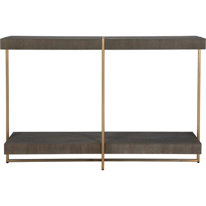 Taja Console Table by Uttermost in dark walnut. Made from mdf, veneer, stainless steel in a modern style.