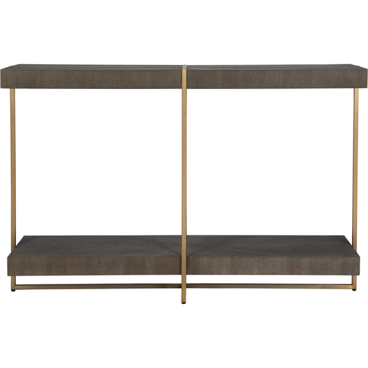 Taja Console Table by Uttermost in dark walnut. Made from mdf, veneer, stainless steel in a modern style.