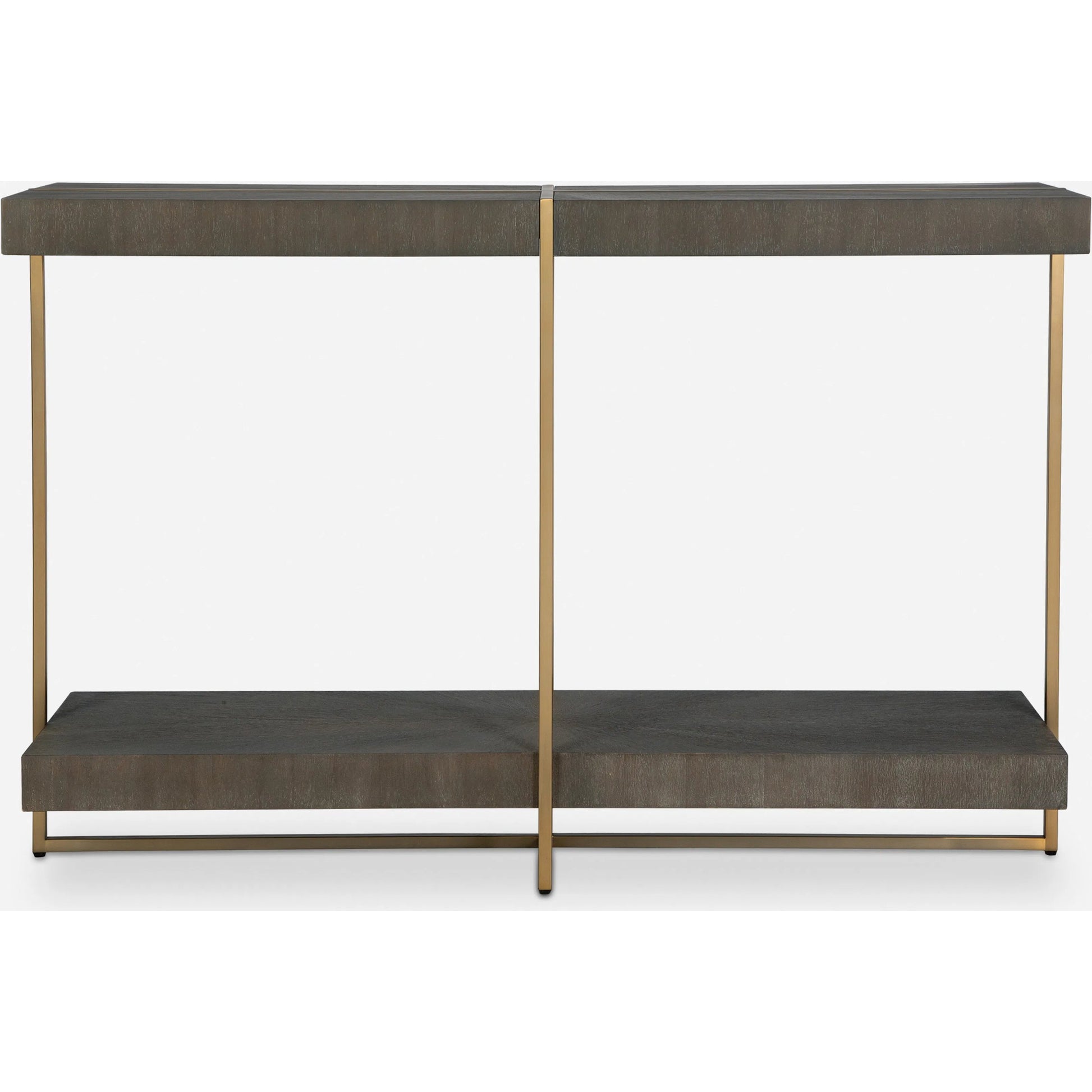 Taja Console Table by Uttermost in dark walnut. Made from mdf, veneer, stainless steel in a modern style.