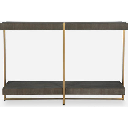 Taja Console Table by Uttermost in dark walnut. Made from mdf, veneer, stainless steel in a modern style.