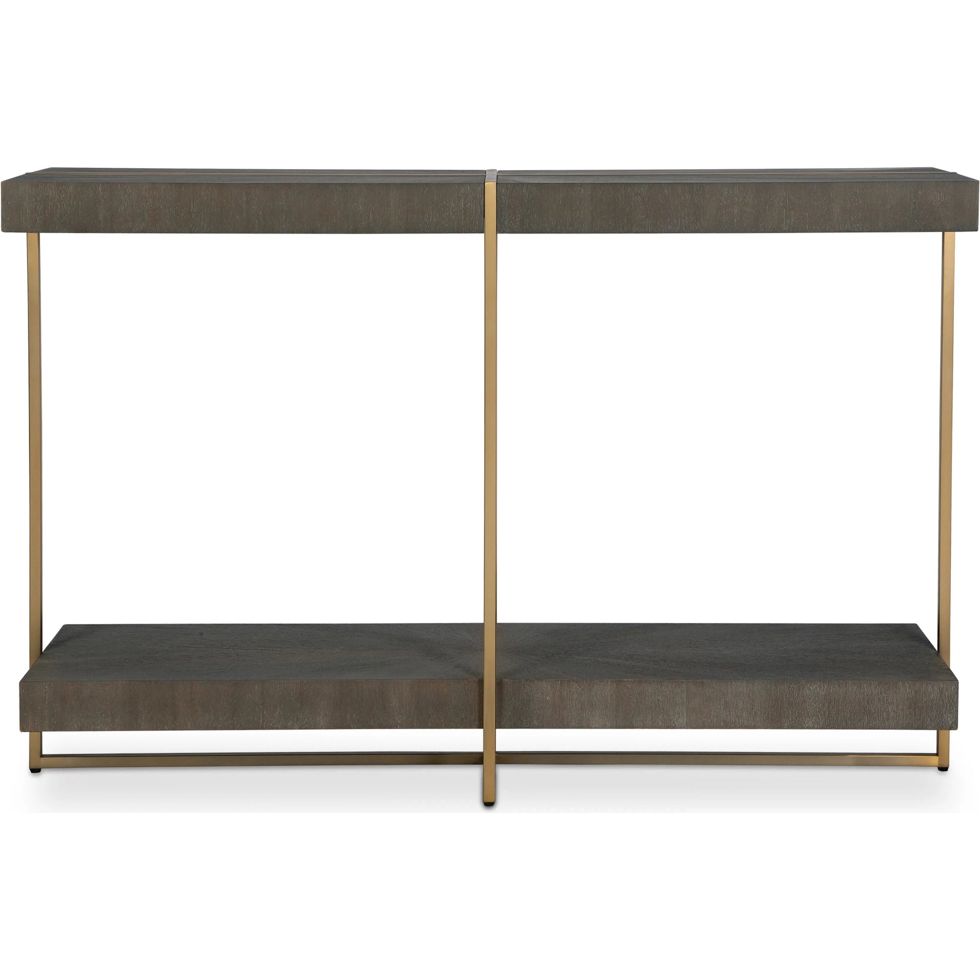 Taja Console Table by Uttermost in dark walnut. Made from mdf, veneer, stainless steel in a modern style.