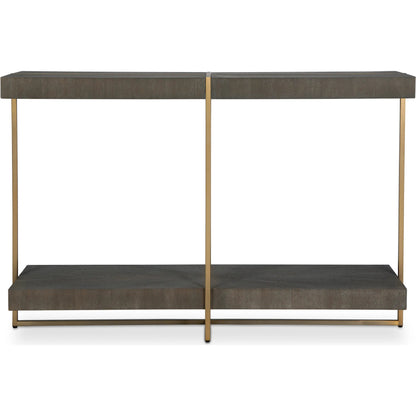 Taja Console Table by Uttermost in dark walnut. Made from mdf, veneer, stainless steel in a modern style.