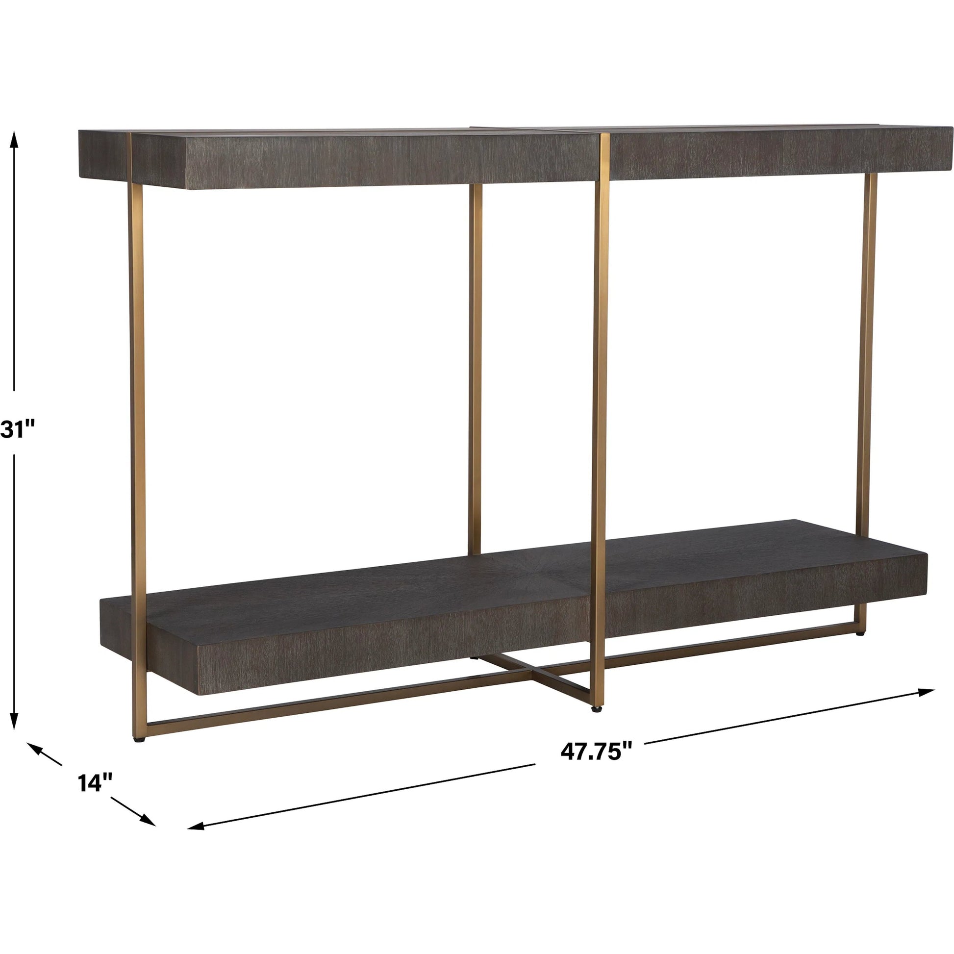 Taja Console Table by Uttermost in dark walnut. Made from mdf, veneer, stainless steel in a modern style.