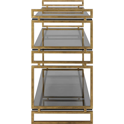 Stacked Up Console Table by Uttermost in antiqued gold. Made from iron, glass in a modern style.