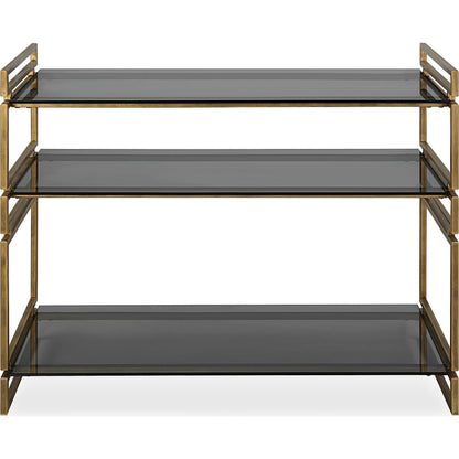 Stacked Up Console Table by Uttermost in antiqued gold. Made from iron, glass in a modern style.