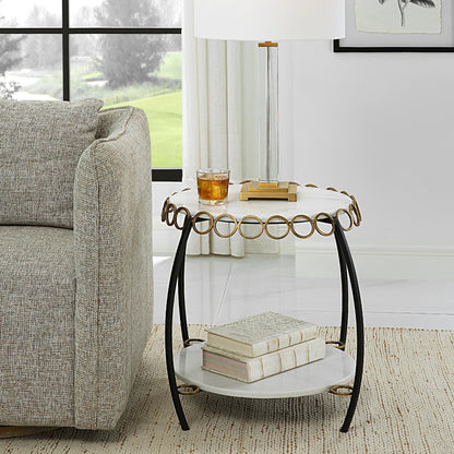 Chainlink Side Table by Uttermost in gold. Made from marble, iron in a modern style.