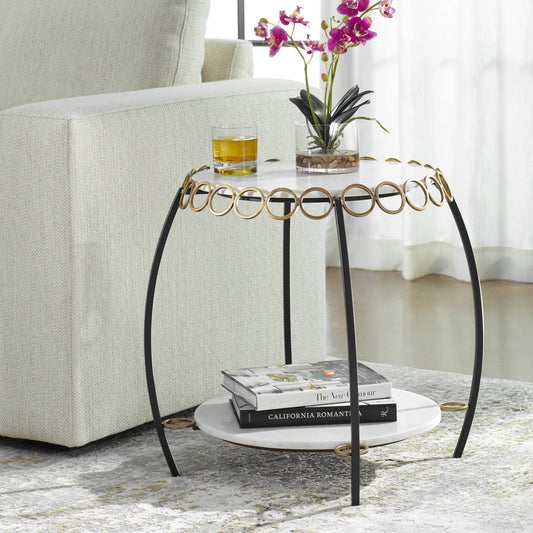 Chainlink Side Table by Uttermost in gold. Made from marble, iron in a modern style.