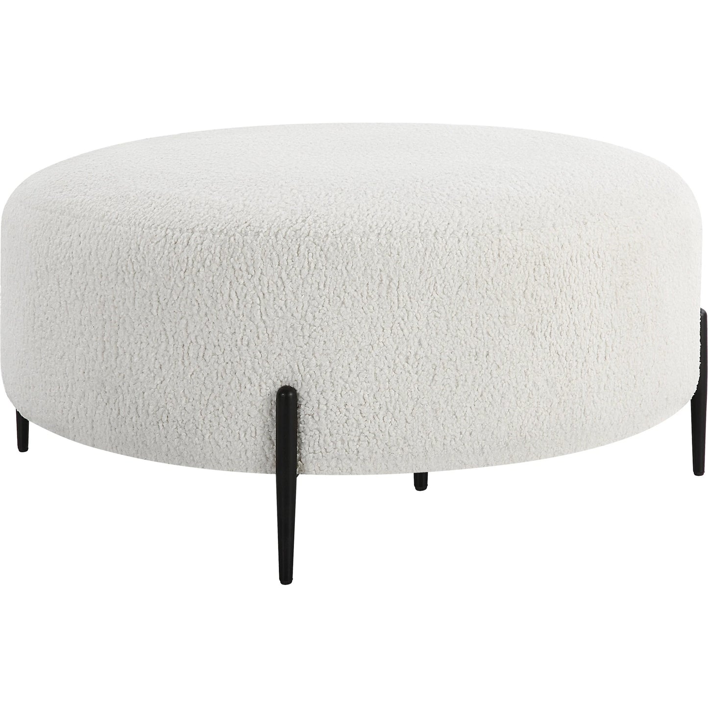 002 SI-2146859 | Additional Silo | Arles Plush Ottoman by Uttermost in white and satin black. Made from hardwood, metal, plywood, fabric, foam in a modern style.