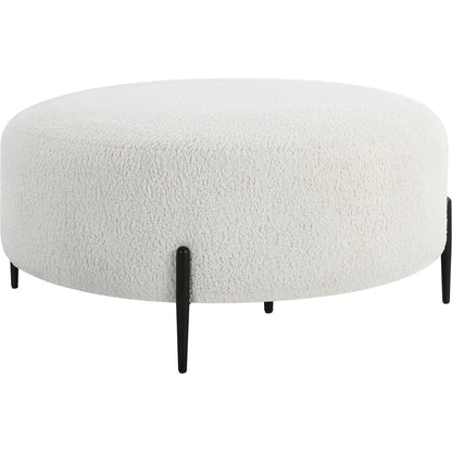 Arles Plush Ottoman by Uttermost in white and satin black. Made from hardwood, metal, plywood, fabric, foam in a modern style.