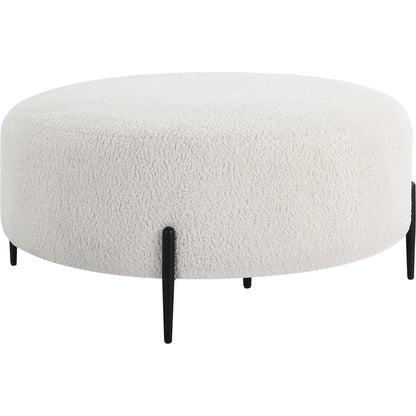 Arles Plush Ottoman by Uttermost in white and satin black. Made from hardwood, metal, plywood, fabric, foam in a modern style.
