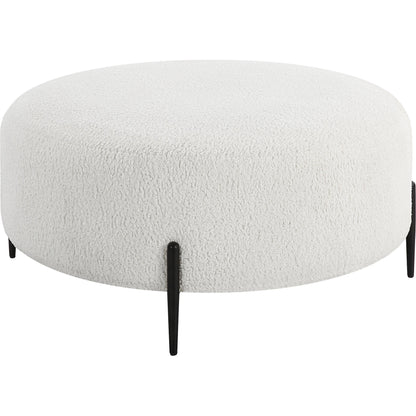 Arles Plush Ottoman by Uttermost in white and satin black. Made from hardwood, metal, plywood, fabric, foam in a modern style.