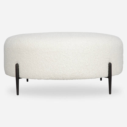 Arles Plush Ottoman by Uttermost in white and satin black. Made from hardwood, metal, plywood, fabric, foam in a modern style.