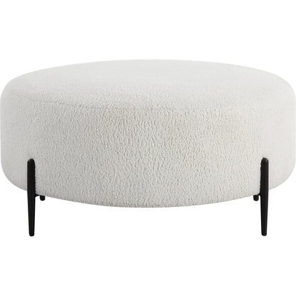 Arles Plush Ottoman by Uttermost in white and satin black. Made from hardwood, metal, plywood, fabric, foam in a modern style.