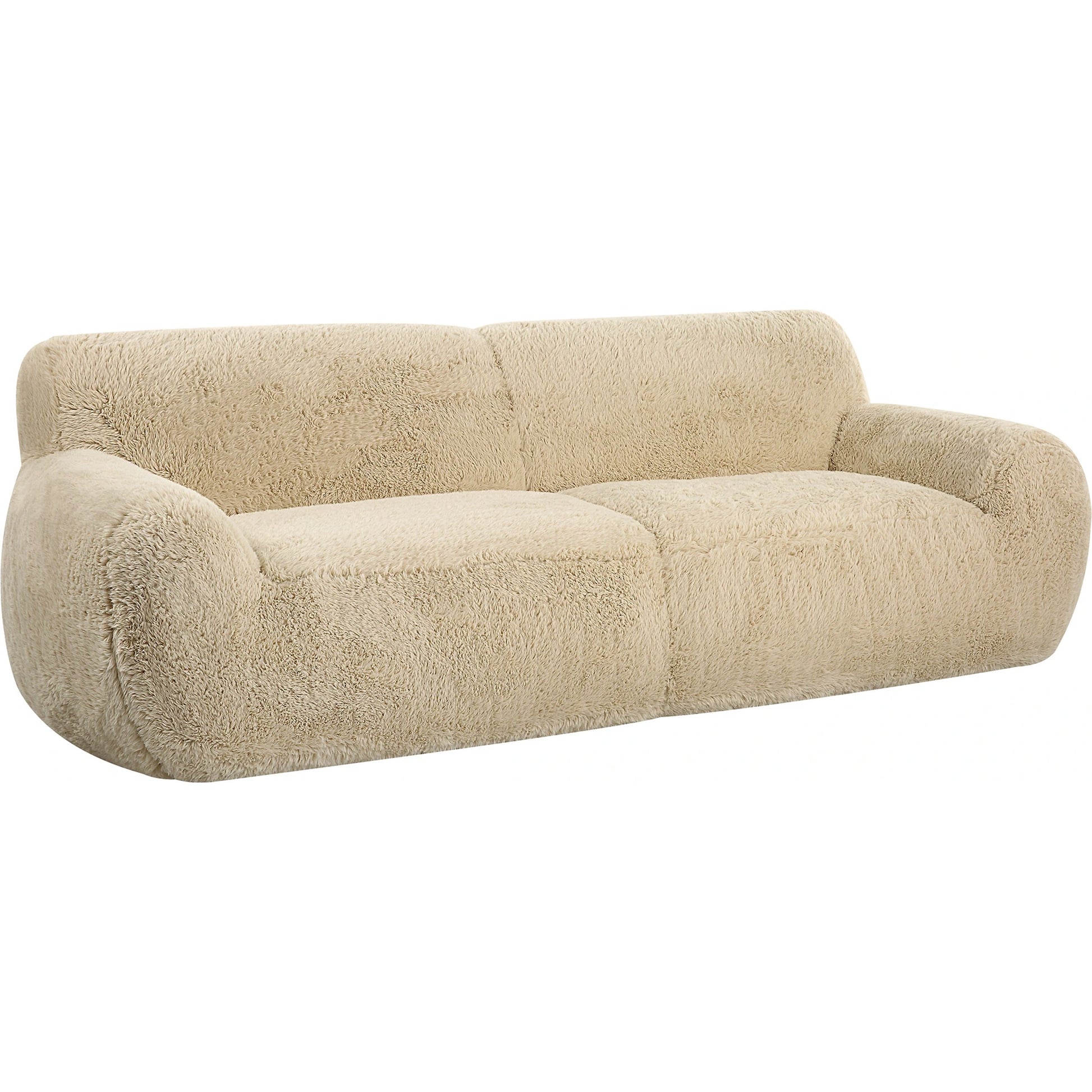 Abide Rounded Sheepskin Sofa by Uttermost in caramel. Made from oak, foam, fabric, plywood in a modern style.