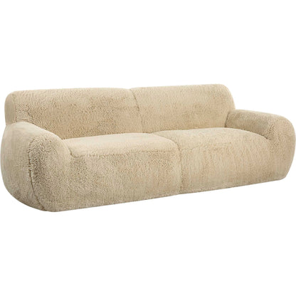 Abide Rounded Sheepskin Sofa by Uttermost in caramel. Made from oak, foam, fabric, plywood in a modern style.