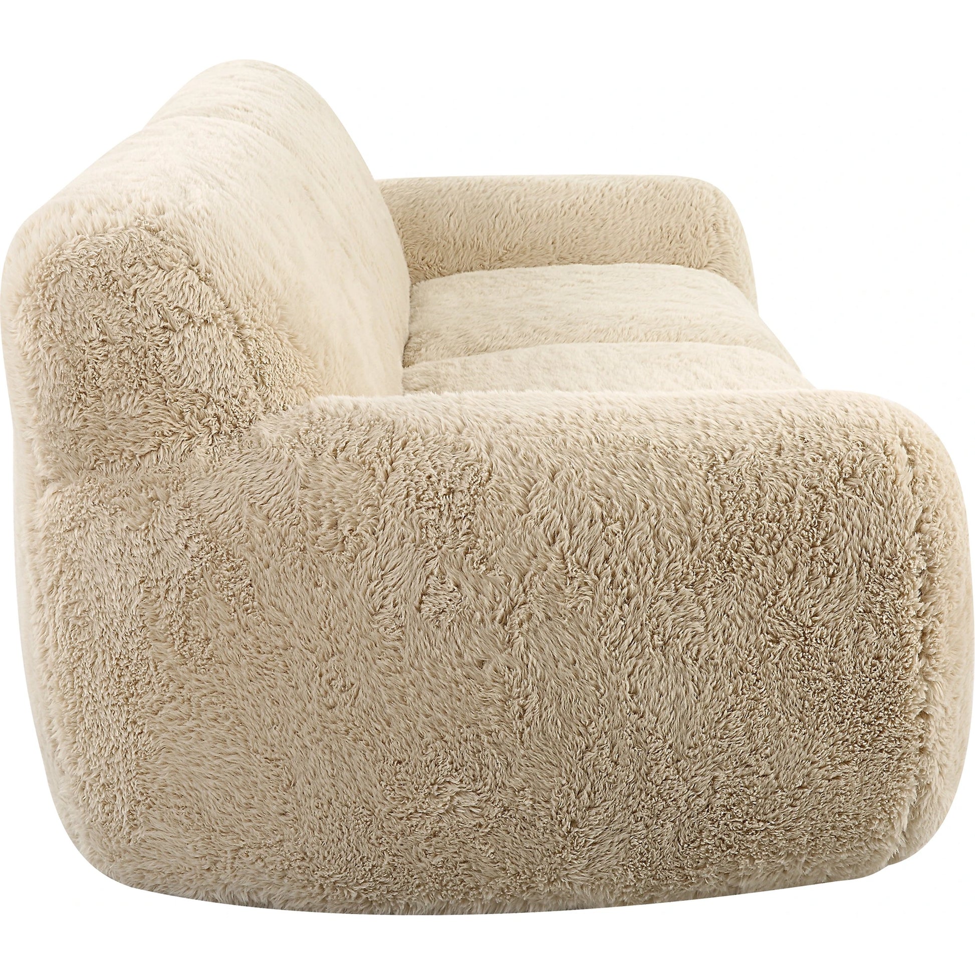 Abide Rounded Sheepskin Sofa by Uttermost in caramel. Made from oak, foam, fabric, plywood in a modern style.