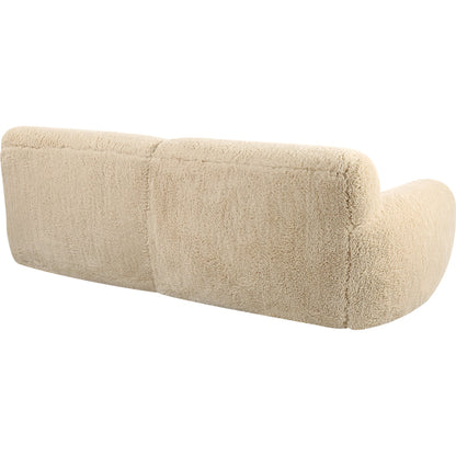 Abide Rounded Sheepskin Sofa by Uttermost in caramel. Made from oak, foam, fabric, plywood in a modern style.