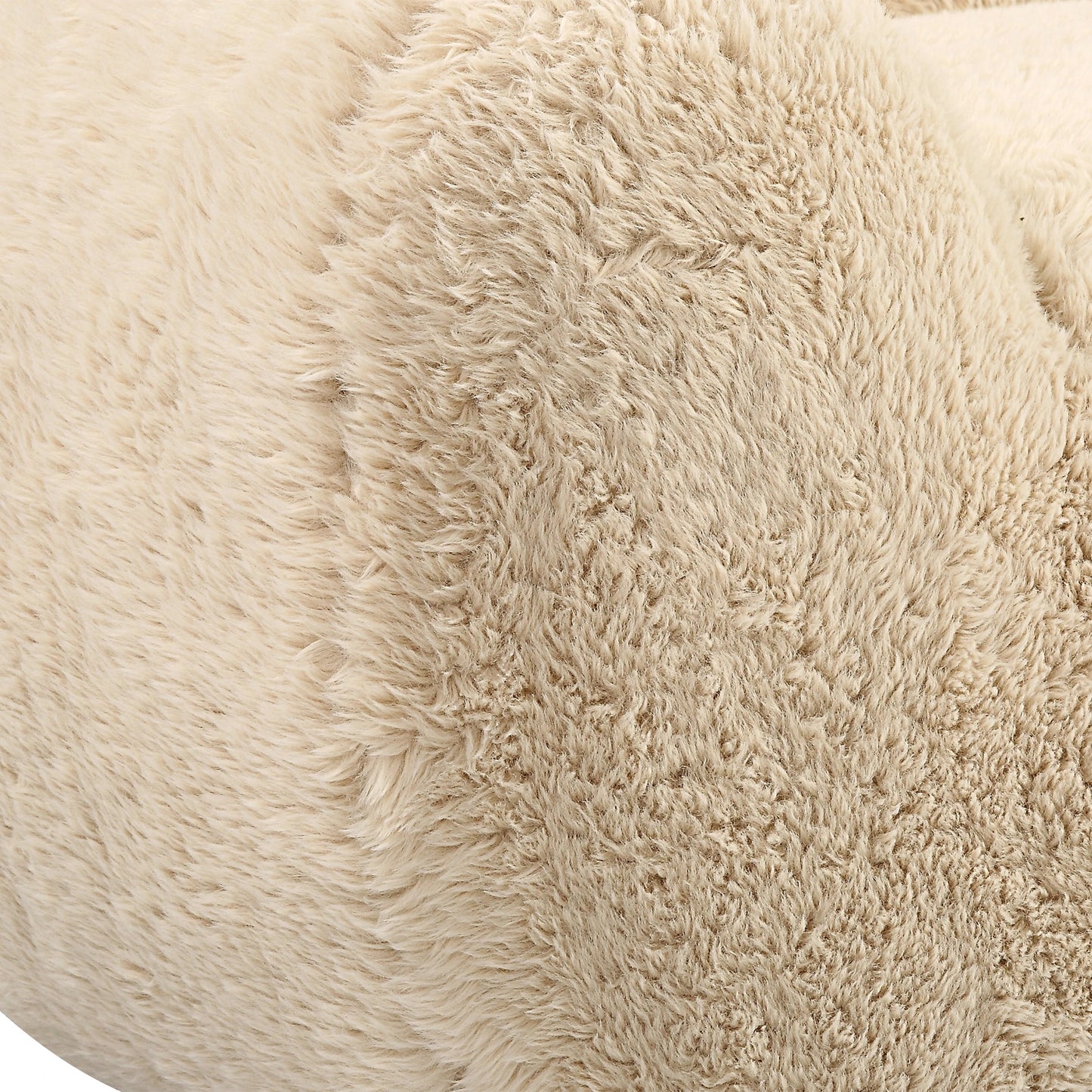 008 SI-2146860 | Closeup | Abide Rounded Sheepskin Sofa by Uttermost in caramel. Made from oak, foam, fabric, plywood in a modern style.