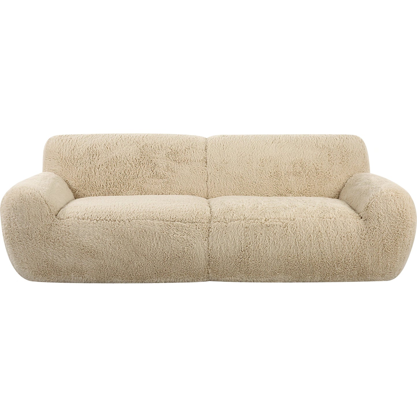 003 SI-2146860 | Additional Silo | Abide Rounded Sheepskin Sofa by Uttermost in caramel. Made from oak, foam, fabric, plywood in a modern style.