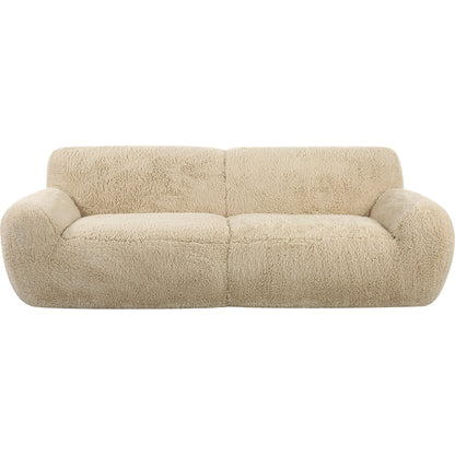 Abide Rounded Sheepskin Sofa by Uttermost in caramel. Made from oak, foam, fabric, plywood in a modern style.