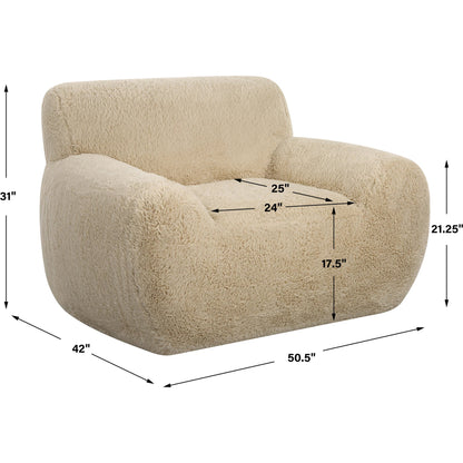 Abide Sheepskin Accent Chair by Uttermost in caramel. Made from fabric, foam, plywood, oak in a modern style.