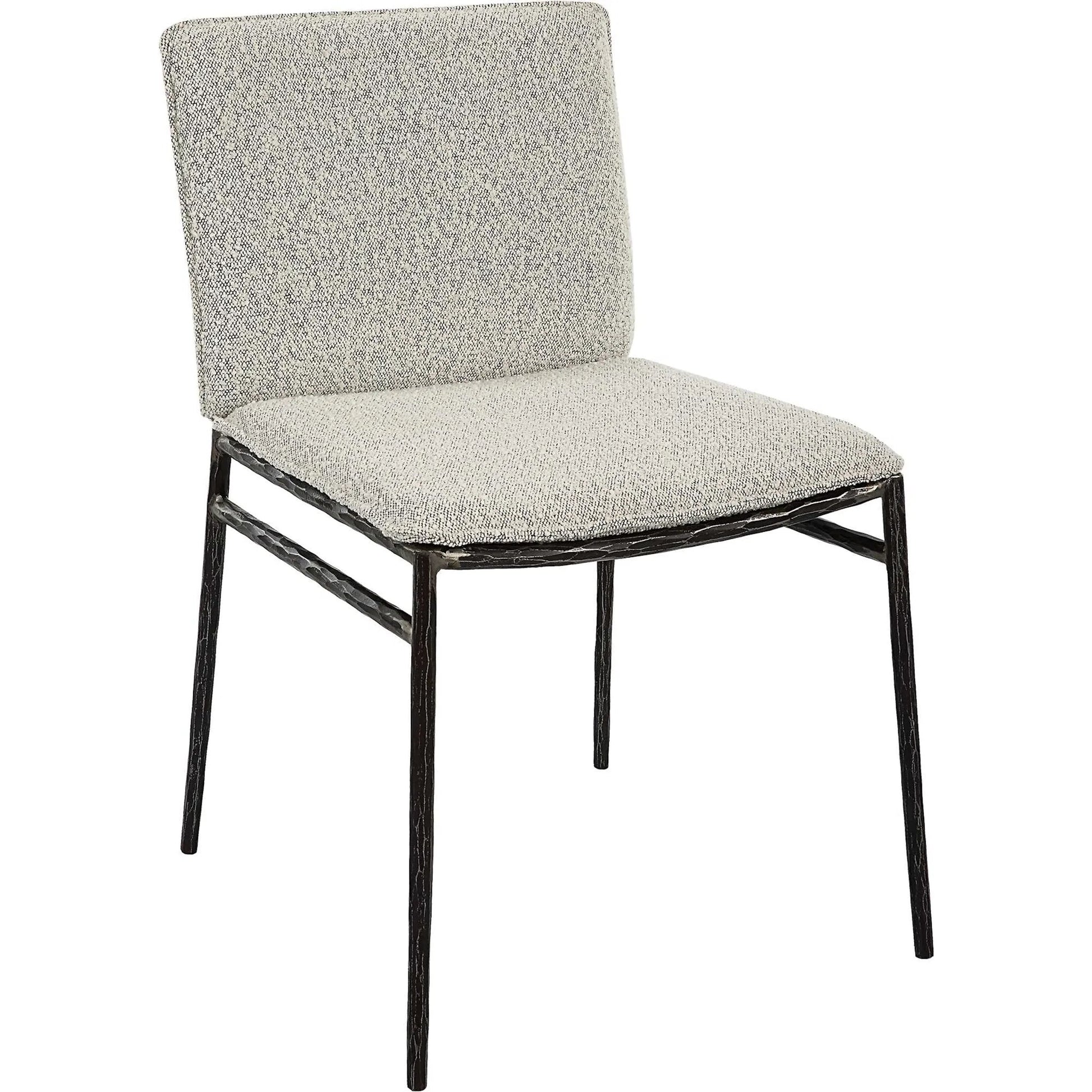 Jacobsen Dining Chair by Uttermost in ivory, warm gray and aged black. Made from iron, fabric, foam, plywood in a modern style.