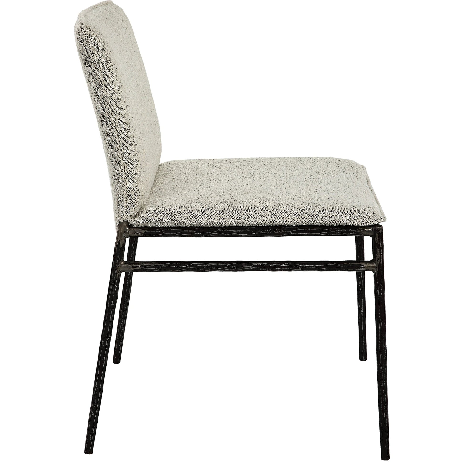 Jacobsen Dining Chair by Uttermost in ivory, warm gray and aged black. Made from iron, fabric, foam, plywood in a modern style.