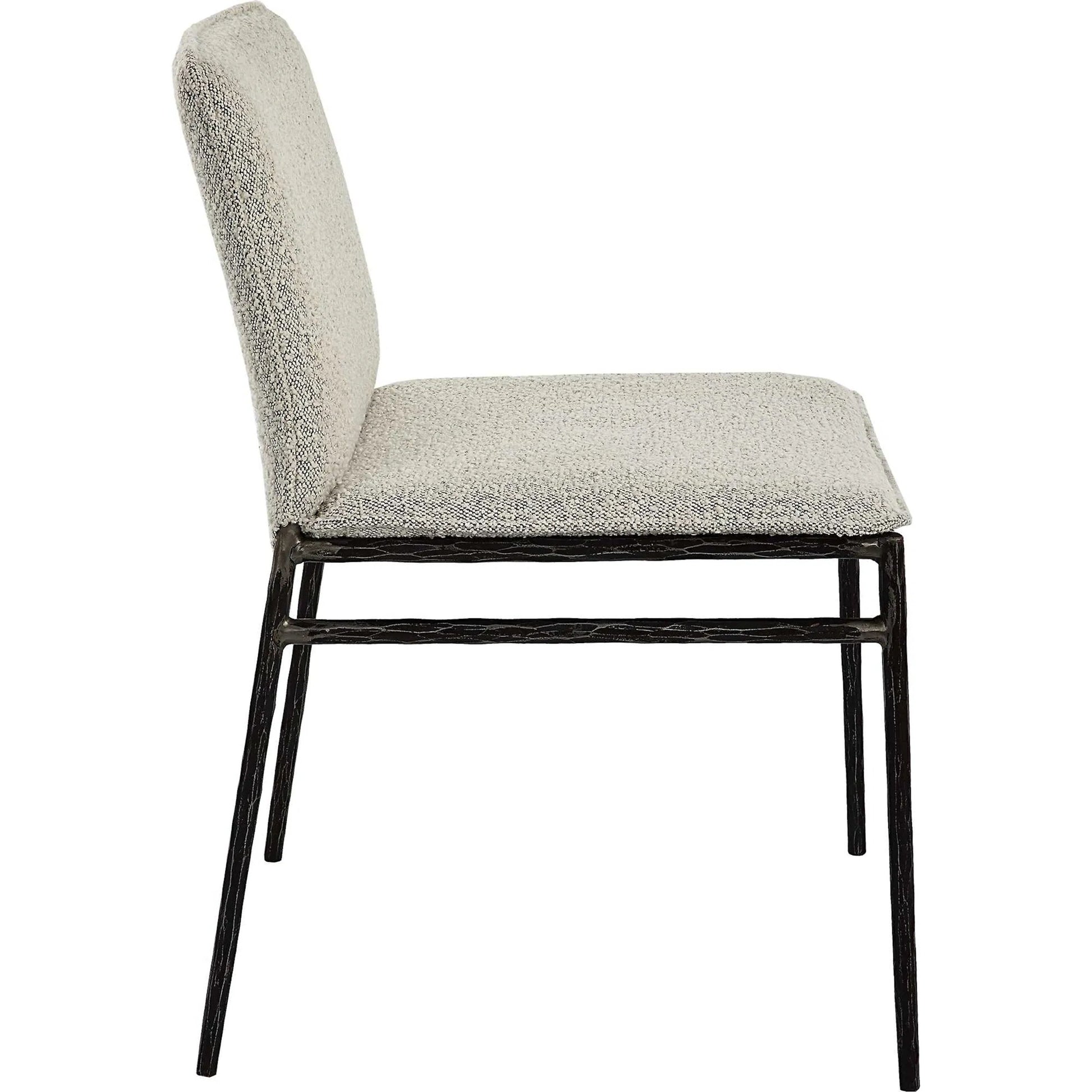 Jacobsen Dining Chair by Uttermost in ivory, warm gray and aged black. Made from iron, fabric, foam, plywood in a modern style.