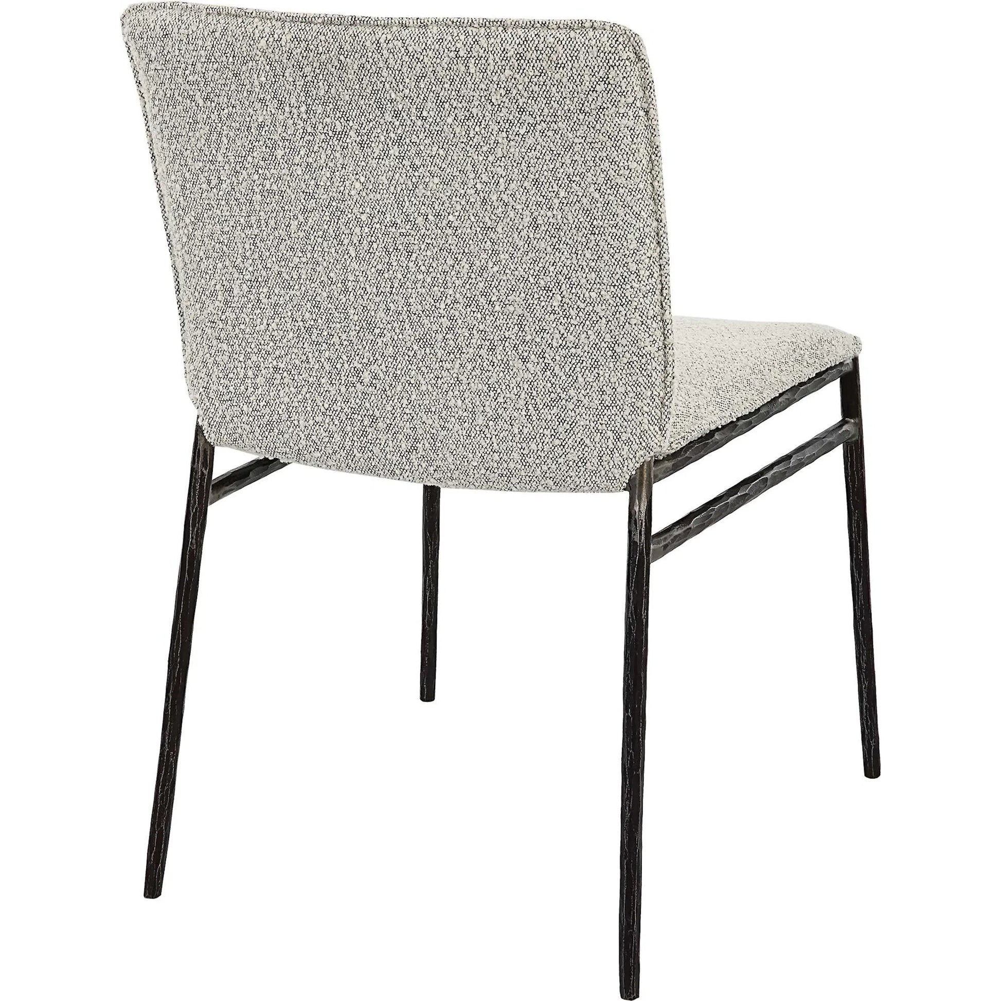 Jacobsen Dining Chair by Uttermost in ivory, warm gray and aged black. Made from iron, fabric, foam, plywood in a modern style.