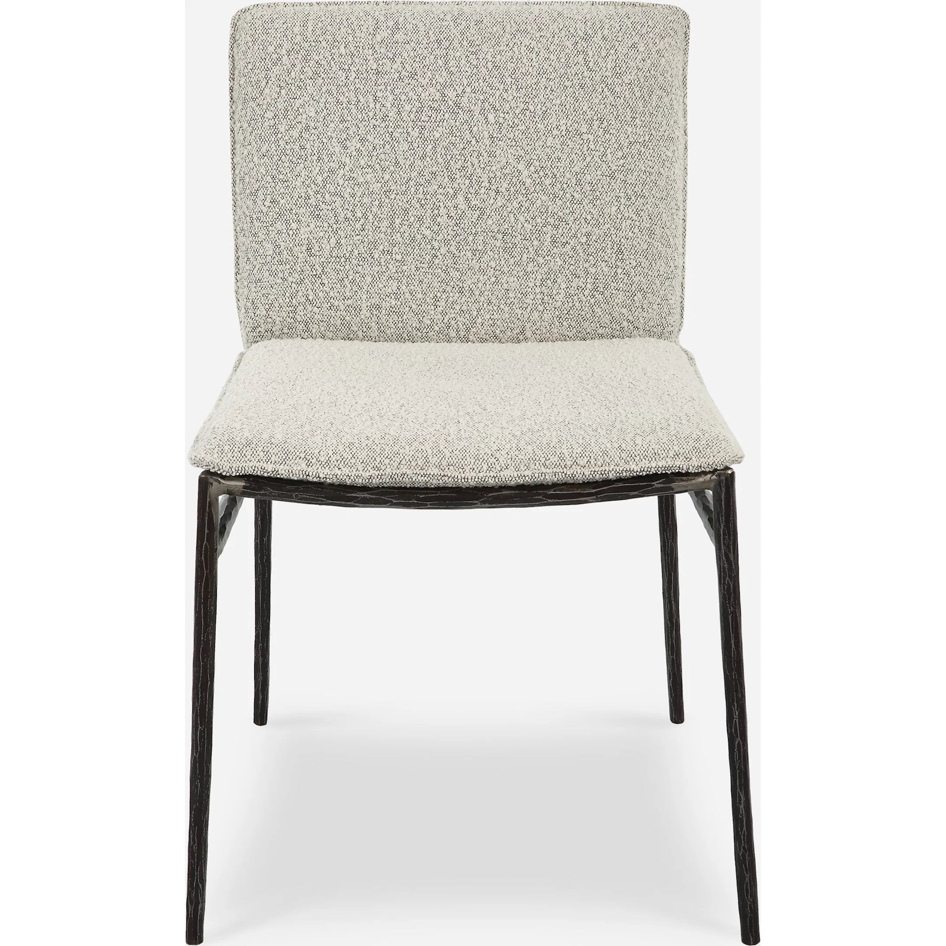 Jacobsen Dining Chair by Uttermost in ivory, warm gray and aged black. Made from iron, fabric, foam, plywood in a modern style.