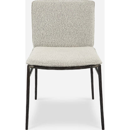 Jacobsen Dining Chair by Uttermost in ivory, warm gray and aged black. Made from iron, fabric, foam, plywood in a modern style.