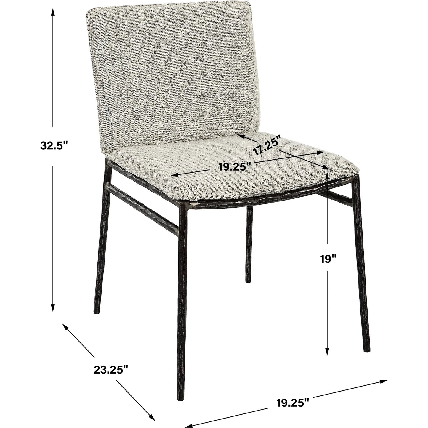 009 SI-2146862 | Unknown | Jacobsen Dining Chair by Uttermost in ivory, warm gray and aged black. Made from iron, fabric, foam, plywood in a modern style.