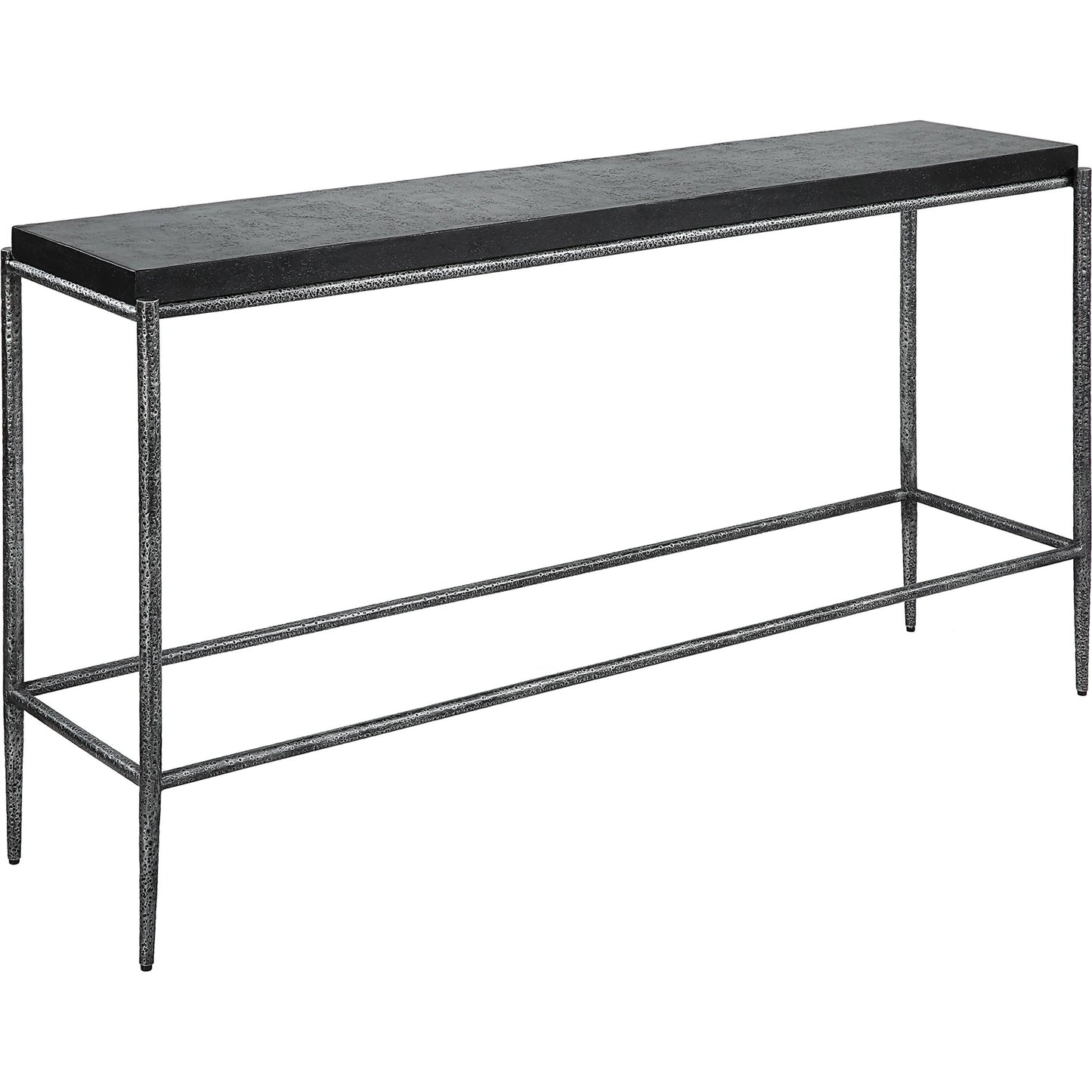 001 SI-2146844 | Primary Silo | Crescendo Console Table by Uttermost in dark silver. Made from harmmered metal, concrete in a modern style.