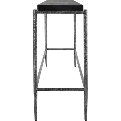 Crescendo Console Table by Uttermost in dark silver. Made from harmmered metal, concrete in a modern style.