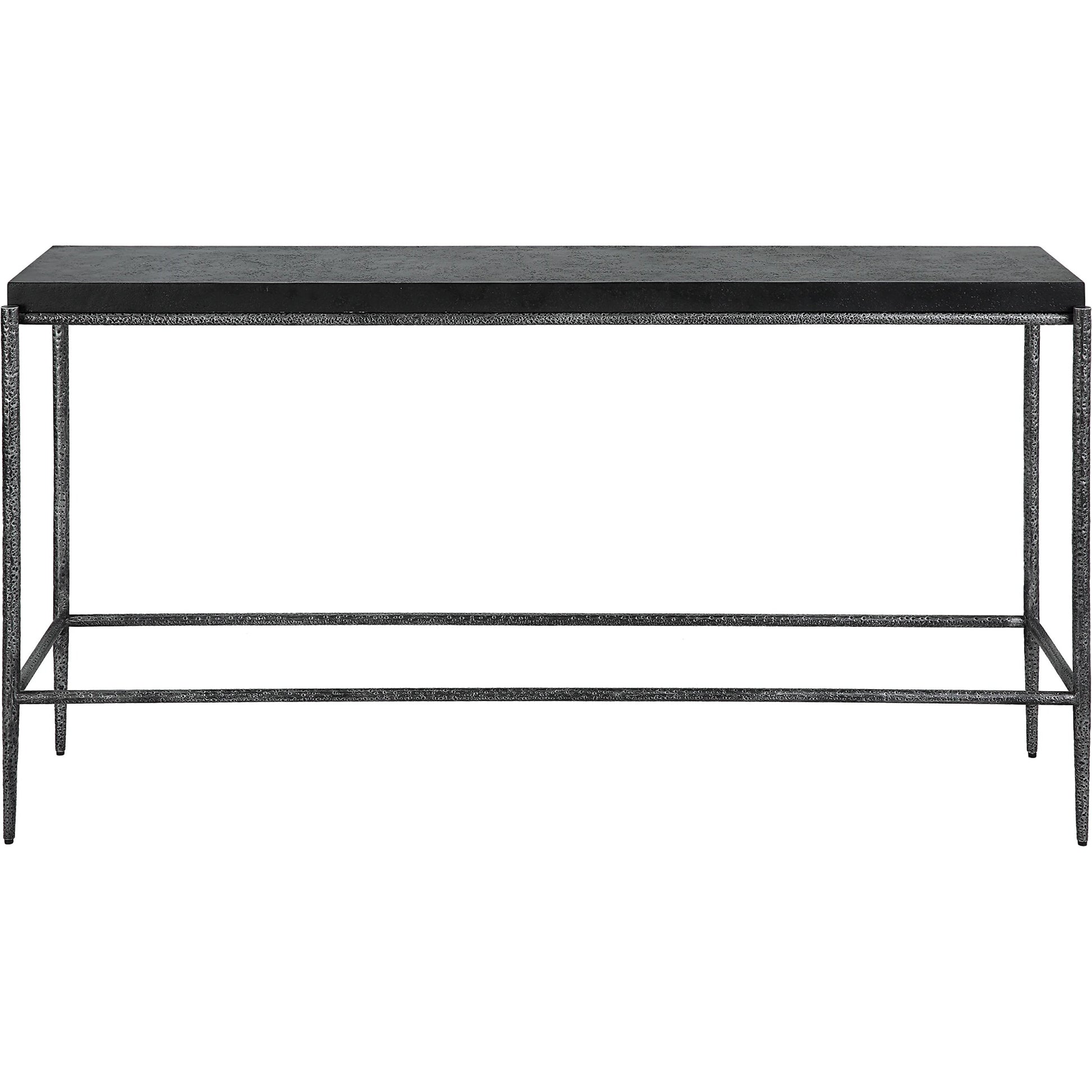 Crescendo Console Table by Uttermost in dark silver. Made from harmmered metal, concrete in a modern style.