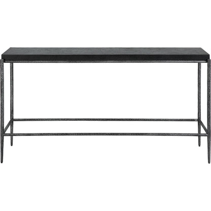 Crescendo Console Table by Uttermost in dark silver. Made from harmmered metal, concrete in a modern style.