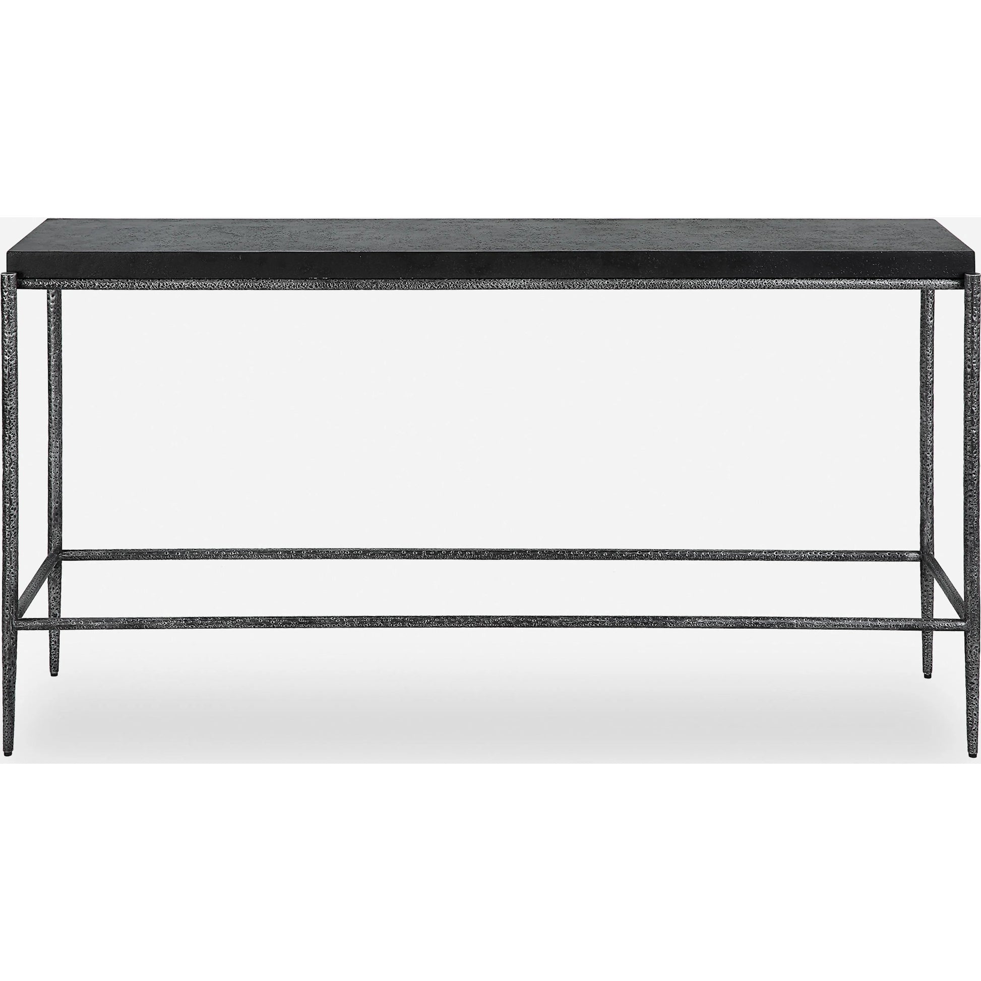 Crescendo Console Table by Uttermost in dark silver. Made from harmmered metal, concrete in a modern style.