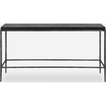 Crescendo Console Table by Uttermost in dark silver. Made from harmmered metal, concrete in a modern style.