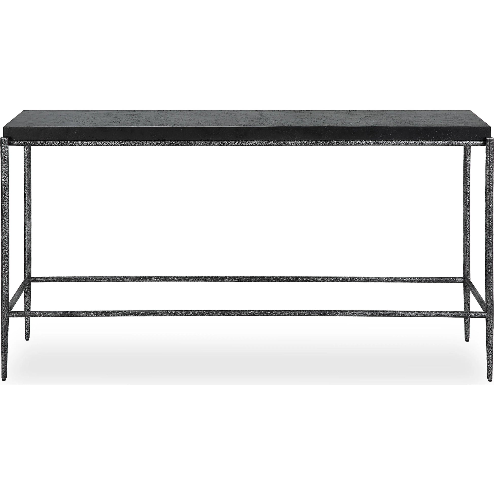 Crescendo Console Table by Uttermost in dark silver. Made from harmmered metal, concrete in a modern style.
