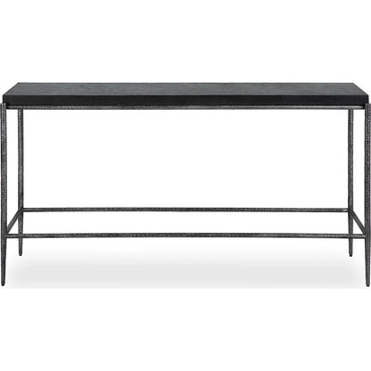Crescendo Console Table by Uttermost in dark silver. Made from harmmered metal, concrete in a modern style.